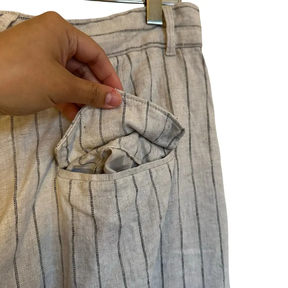 Banana Republic High Rise Linen Wide Leg Pleated Trousers Striped Plus Size 16